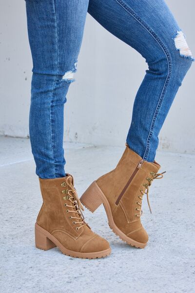 Lace-Up Zipper Detail Block Heel Boots - Hey Love Boutique