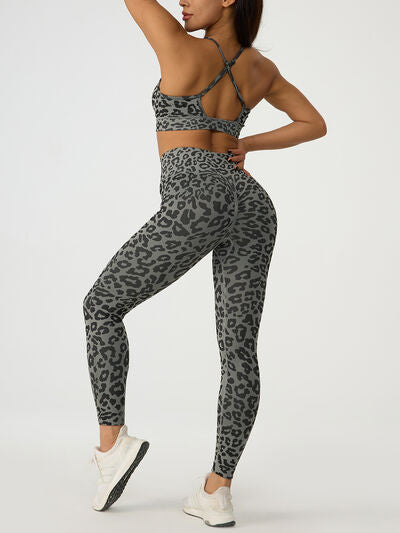 Leopard Crisscross Top and Leggings Active Set - Hey Love Boutique