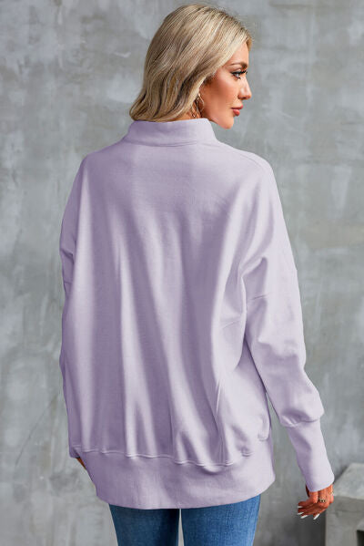 Half Zip Pocketed Dropped Shoulder Sweatshirt - Hey Love Boutique