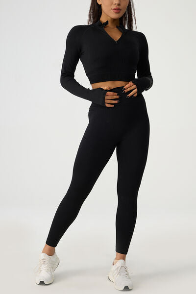 Quarter Zip Raglan Sleeve Top and High Waist Leggings Active Set - Hey Love Boutique