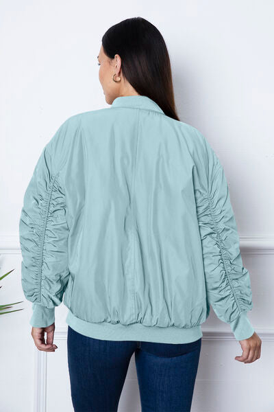 Zip Up Dropped Shoulder Jacket - Hey Love Boutique