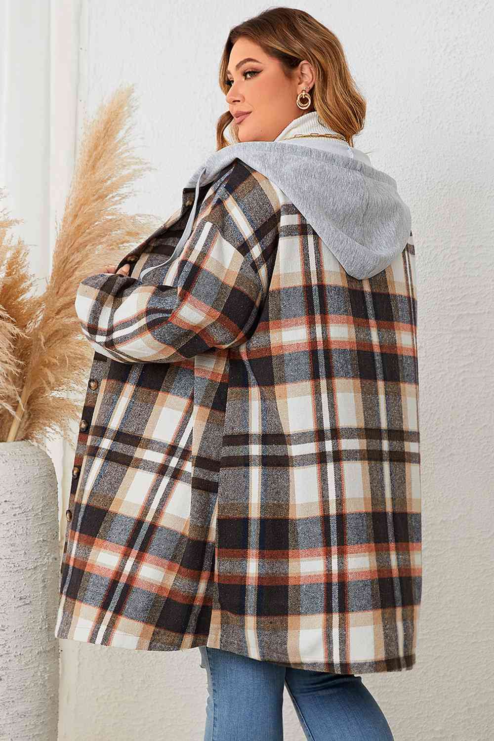 Plus Size Plaid Hooded Coat