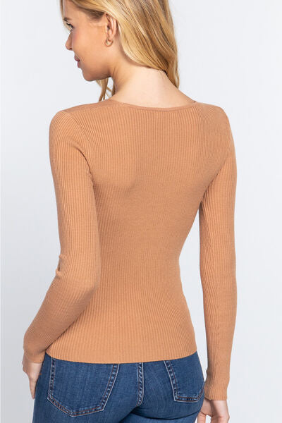 Fitted Viscose Rib Knit Top - Hey Love Boutique