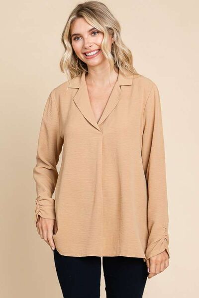 Culture Ruched Long Sleeve Blouse - Hey Love Boutique