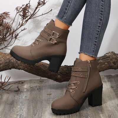 Round Toe Block Heel Boots