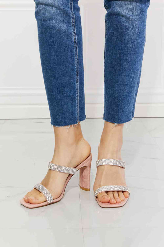 Leave A Little Sparkle Rhinestone Block Heel Sandal