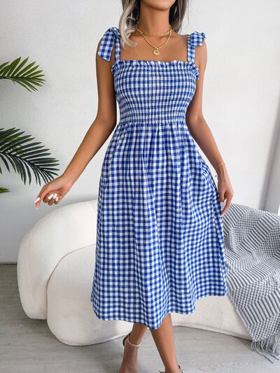 Frill Plaid Square Neck Midi Dress - Hey Love Boutique