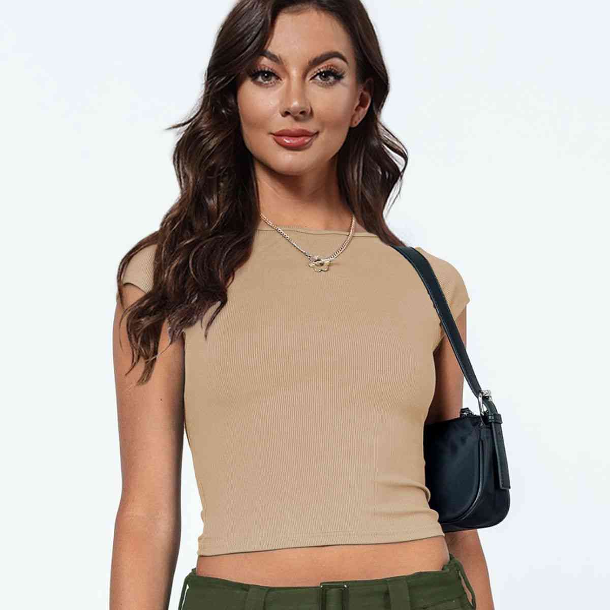 Round Neck Backless Short Sleeve Tee - Hey Love Boutique