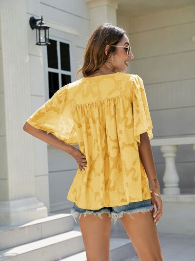 Frill V-Neck Half Sleeve Blouse - Hey Love Boutique